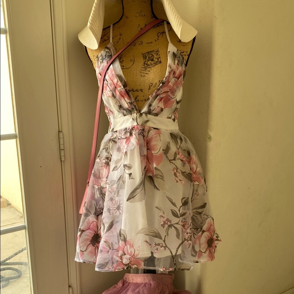 Papaya Floral Dress with Pink and White Hues